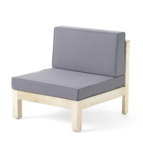 Benzara Nony Outdoor Loveseat, Detachable Acacia Wood Chairs Gray and Natural Brown