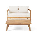 Christopher Knight Home Alina Outdoor Acacia Wood Loveseat Set with Coffee Table Teak Finish, Beige