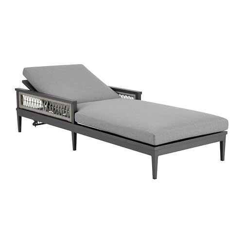 Benzara 83 Inch Outdoor Adjustable Chaise Lounger Aluminum Gray Woven Rope Grey