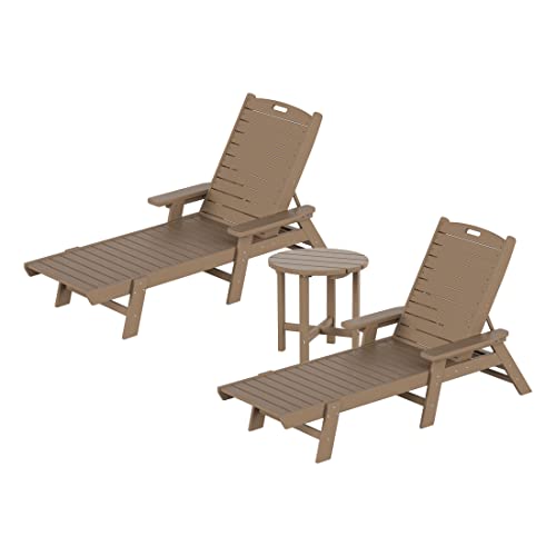 WestinTrends Malibu Poly Reclining Chaise Lounge Set with Table Weathered Wood