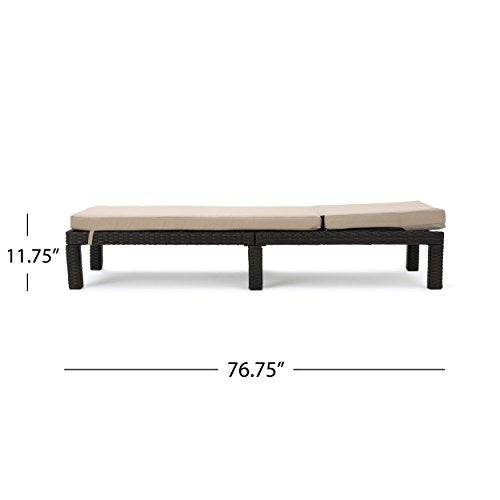 Great Deal Furniture Outdoor Dark Brown Wicker Chaise Lounge Set with Beige Cushions (Set of 2)