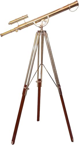 Antiqueex Vintage Nautical Telescope 65" Adjustable Wooden Tripod Shiny Brass Finish