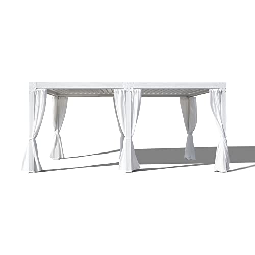 MeetLeisure 12' x 16' Outdoor Louvered Pergola with Adjustable Roof White Frame