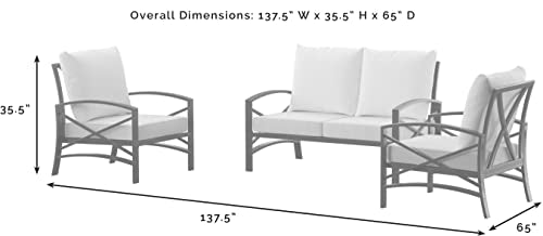 Crosley Furniture Kaplan 3-Piece Outdoor Loveseat Patio Furniture Set Oiled Bronze with Oatmeal Cushions