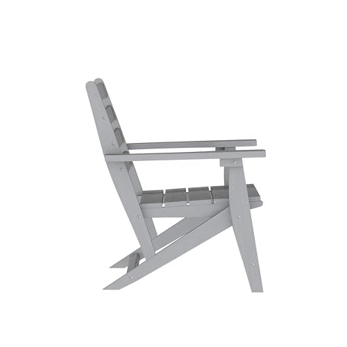 Flash Furniture Tolleson 7 PC Indoor-Outdoor Adirondack Dining Set, 72" Table & 6 Chairs with Cupholders, Gray