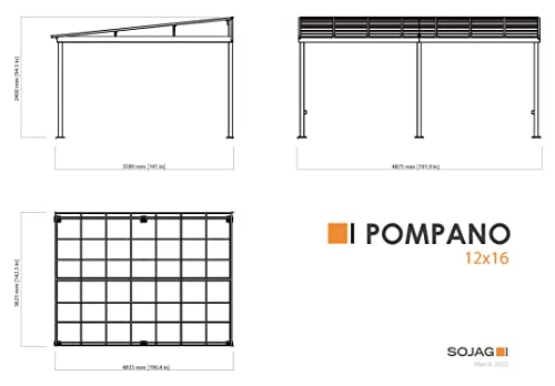 Sojag Pompano Wall Gazebo 12 Ft. x 16 Ft. Gray