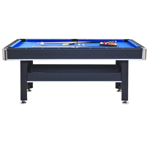 YESGIGA 6-ft Pool Table with Table Tennis Top Black+Blue Felt