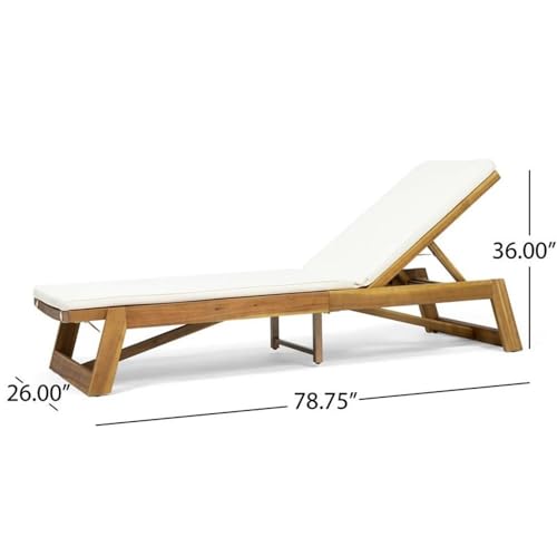 Noble House Kyoto Outdoor Wood 3-Pc Chaise Lounge Set with Cushion Cream