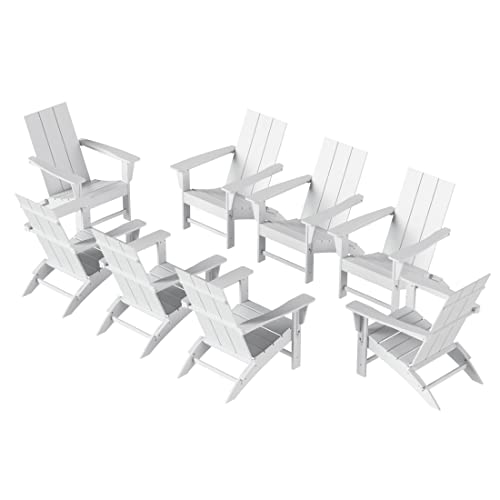 WestinTrends 8-Piece Modern Poly Folding Adirondack Chair Set White