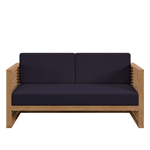 Modway Carlsbad Teak Wood Outdoor Patio Loveseat Natural Navy