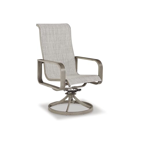 Signature Design by Ashley Beach Front Contemporary Outdoor Sling Swivel Chair Set of 2 Grey