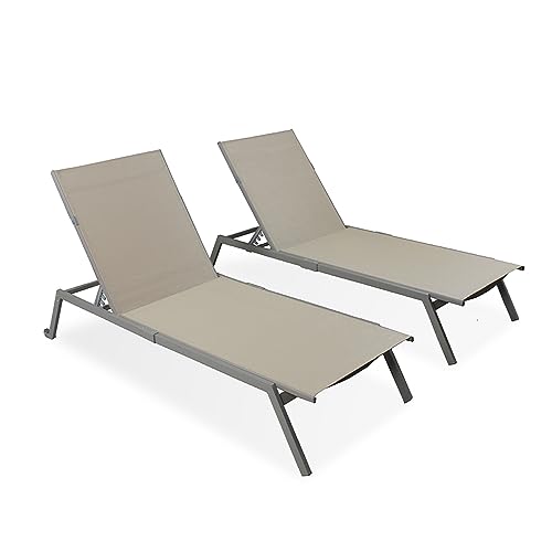 Ostrich Princeton Heavy Duty Outdoor Chaise Lounge Chairs with Back Wheels Tan/Taupe (8 Pack)