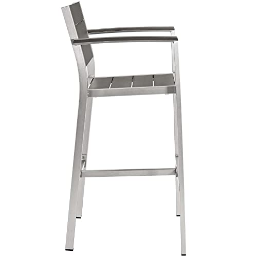 Modway Shore 5-Piece Aluminum Outdoor Patio Pub Bistro Set Silver Gray