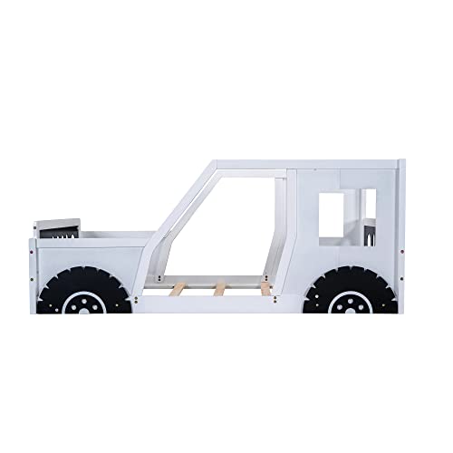 Winwee Twin Car-Shaped Platform Bed Frame with Wheels, White