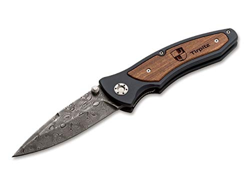 Böker Tirpitz Damascus Folding Knife 3-7/8" Straight Edge Blade Brown