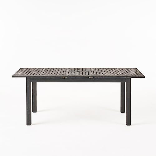 Christopher Knight Home Elmar Outdoor 9 Piece Wood and Wicker Dining Set Sandblasted Dark Gray + Gray