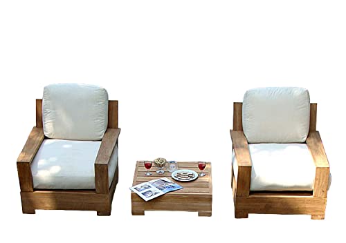 WholesaleTeak Leveb 3 Pc Lounge Chair Set with Cushions in Canvas White