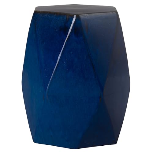 Emissary 22in Glossy Glaze Blue Hexagon Stoneware Garden Stool
