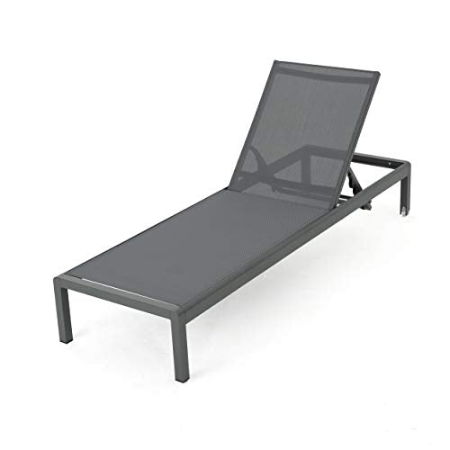 Christopher Knight Home Coral Bay Outdoor Aluminum Chaise Lounge Set, 4-Pcs, Grey/Dark Grey