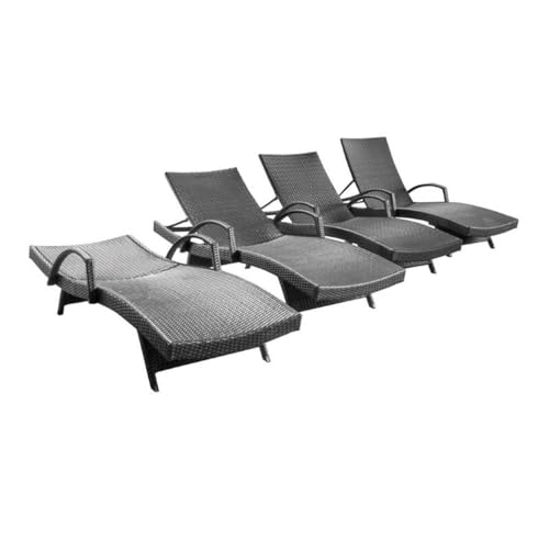 Noble House Salem Outdoor Wicker Arm Chaise Lounge Set of 4 Grey