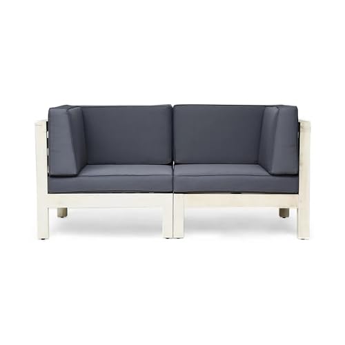Benzara Nony Outdoor Loveseat, Detachable Acacia Wood Chairs Gray and Natural Brown