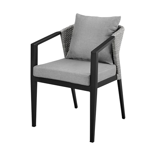 Benzara Nyla 22 Inch Patio Dining Chair Set of 2 Aluminum Wicker Black Gray