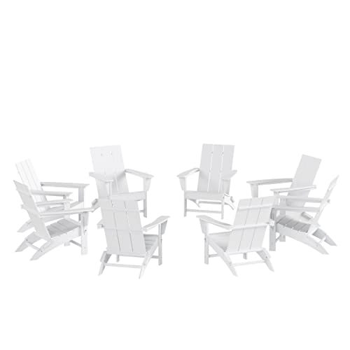 WestinTrends 8-Piece Modern Poly Folding Adirondack Chair Set White