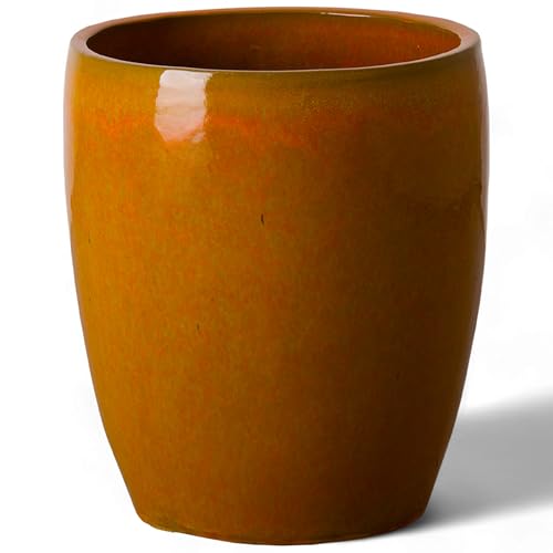 Emissary Bullet 18 in. Bright Orange Ceramic Round Planter with Drainage Hole