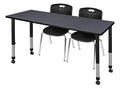 Regency Height Adjustable Mobile Classroom Table Set with Two 18" Andy Chairs Grey/Black