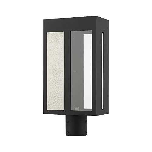 Livex Lafayette 1 Light Outdoor Post Top Lantern Brushed Nickel with Hammered Polished Nickel Panels