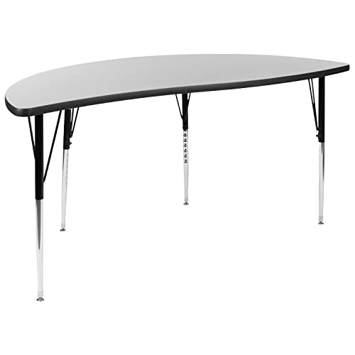 Flash Furniture Emmy 86" Oval Wave Laminate Activity Table Set with 16" Student Stack Chairs Grey