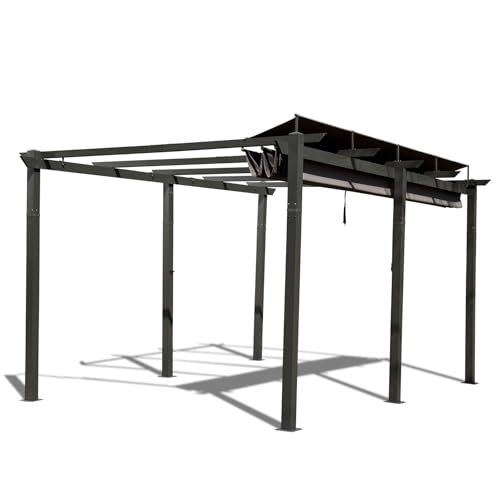 ANTSKU 11x16 FT Outdoor Pergola with Retractable Canopy Dark Grey
