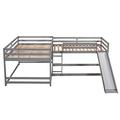 Jintop L-Shaped Bunk Bed with Slide & Ladder Grey