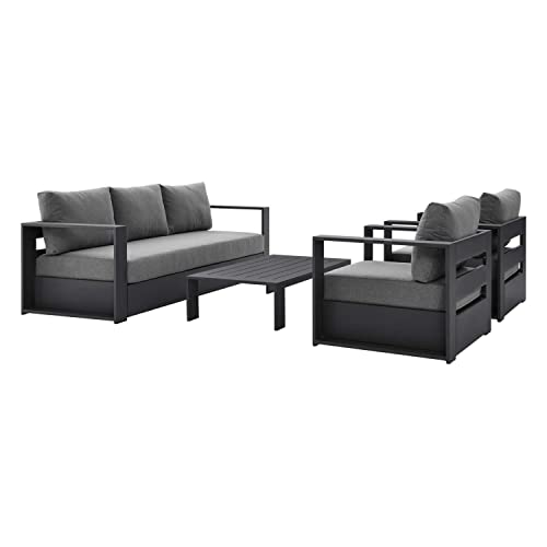 Modway Tahoe 4-Piece Fabric Powder-Coated Aluminum Outdoor Set Gray Charcoal