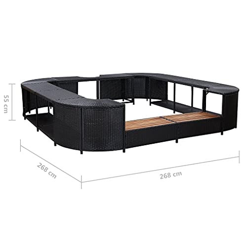 OUSEE Square Spa Surround Black Poly Rattan