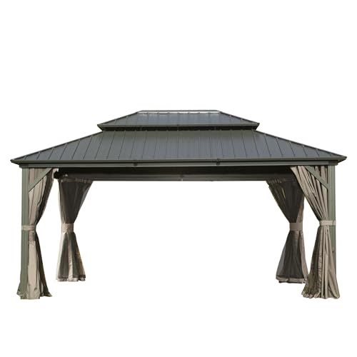 LOPOO Hardtop Gazebo with Aluminum Frame and Steel Double Roof Canopy - Grey
