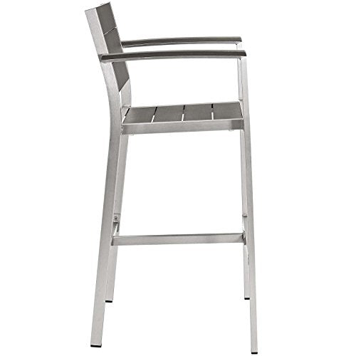 Modway Shore Aluminum 3-Piece Outdoor Patio Pub Bistro Set Silver Gray