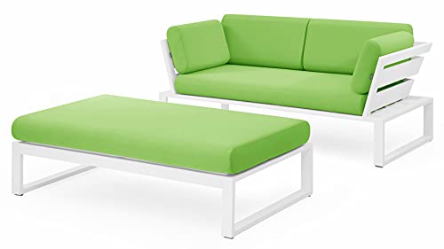 ZURI Modern Kore Outdoor Ottoman with Quick Drying Cushions and Aluminum Frame White/Lime