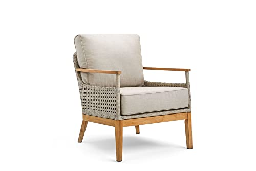 Winston August Lounge Chair Natural Teak Wood Driftwood Grid Weave Sunbrella Cast Ash Fabric