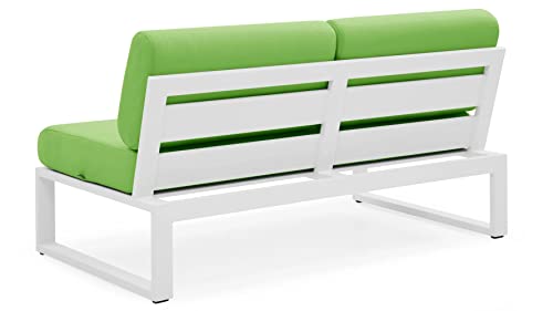 ZURI Modern Kore Outdoor Armless Loveseat with Quick Drying Cushions Aluminum Frame White/Lime