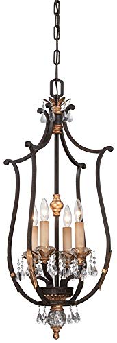 Metropolitan Lighting Bella Cristallo Pendant 4-Light 240 Watts French Bronze with Gold Leaf Highlights