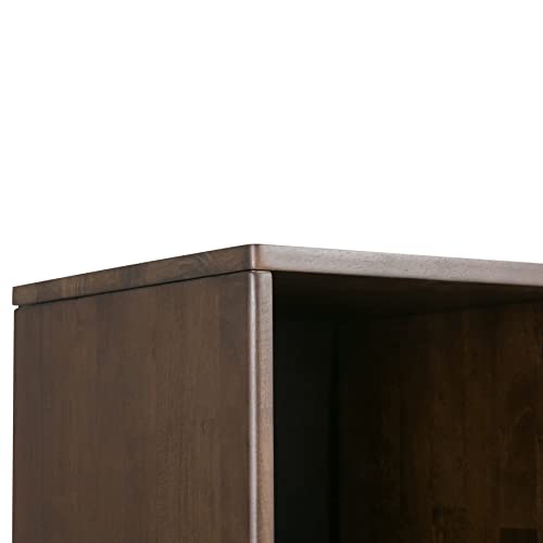 SIMPLIHOME Harper Solid Hardwood Mid Century Modern Cube Storage Bookcase with Drawers Walnut Brown