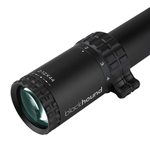 BLACKHOUND Emerge 2-12x44 FFP MOA Rifle Scope with Illuminated Reticle, Zero Stop, and Parallax Black
