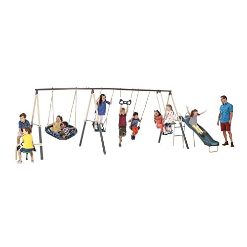 XDP RECREATION Deerfield Outdoor Playground Swing Set Green and Tan