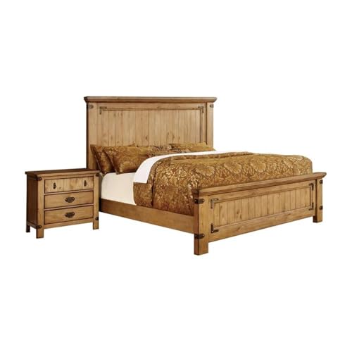 Furniture of America Sesco 2pc Elm Wood Bedroom Set Queen + Nightstand Brown