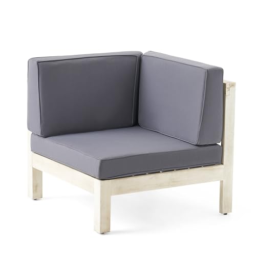 Benzara Nony Outdoor Loveseat, Detachable Acacia Wood Chairs Gray and Natural Brown