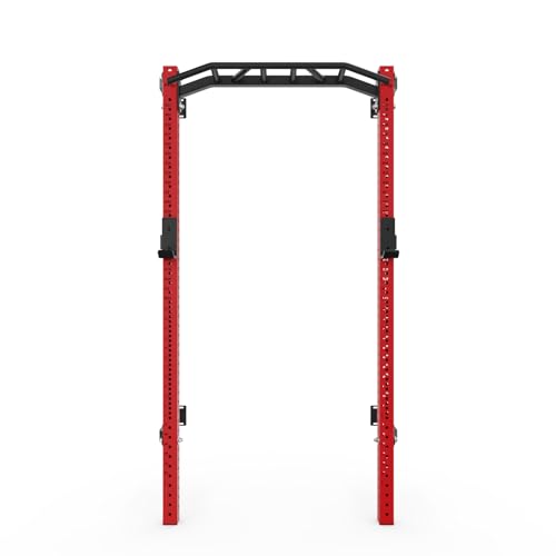 PRx Performance Profile® PRO Squat Rack with Kipping Pull Up Bar Red with Multi-Grip Bar