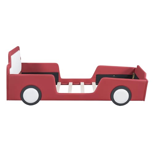Merax Race Car Twin Bed Frame with Wheels Red