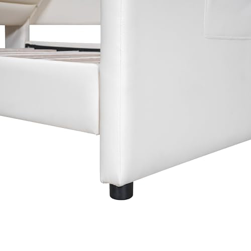 Brisca Full Size Upholstered Platform Bed with Storage and Guardrail Beige
