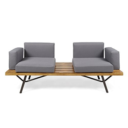 Kaimei Acacia Wood Outdoor Loveseat Set with Table - Patio Furniture - Natural Grey